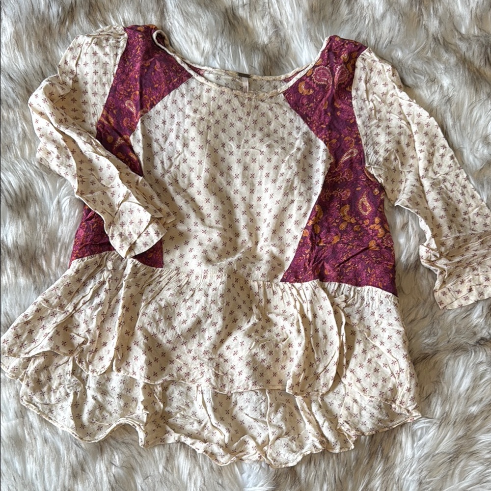 F r e e P e o p l e • Floral semi sheer ruffle blouse